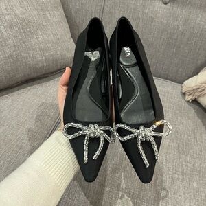 Zara Jewelled Bow Pointed Toe Flats